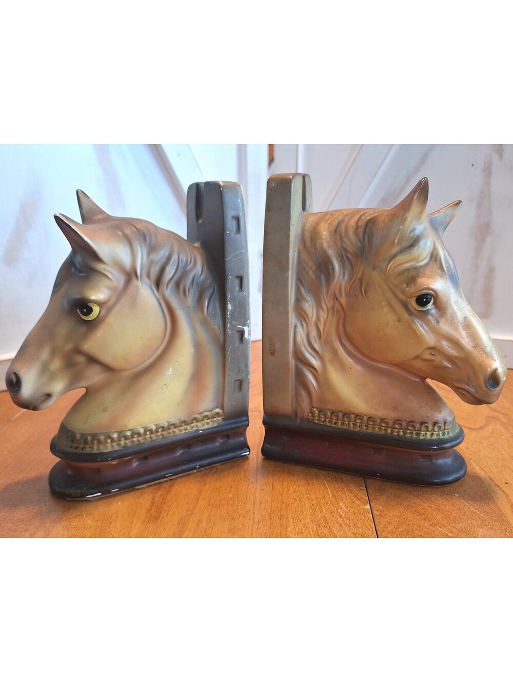 VTG Horsehead/Horseshoe Ceramic Bookends Hand Painted Japan